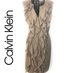 Calvin Klein Ruffle Midi Sheath Dress